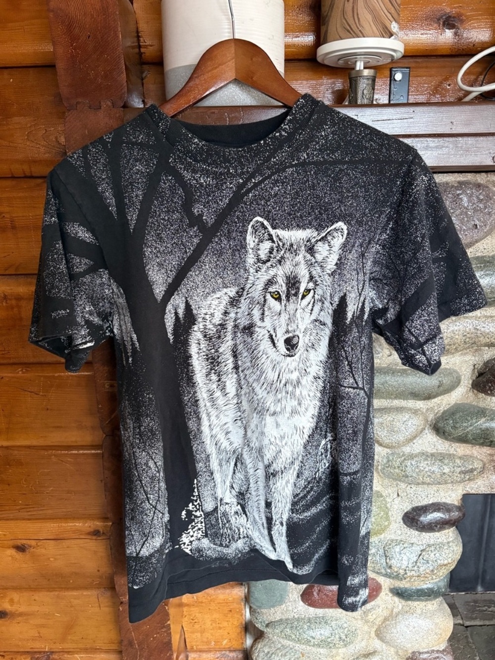 Vintage 90s Wolf All Over Print Single Stitch T-Shirt Made in Canada M